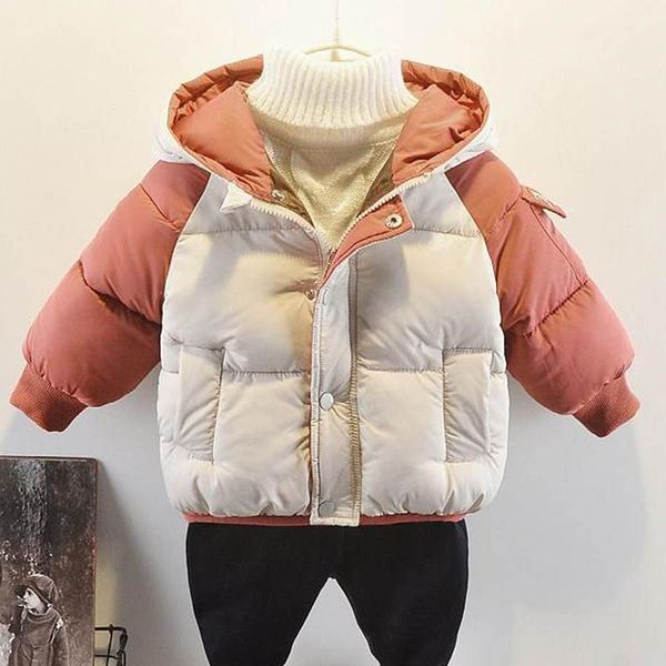 

2020 new autumn winter cotton jacket for girls boys thick cotton-padded coat hooded fashion patchwork snowsuit fluffy jacket, Blue;gray