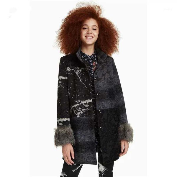 

spanish women's wool patchwork coat cuff hair1, Black