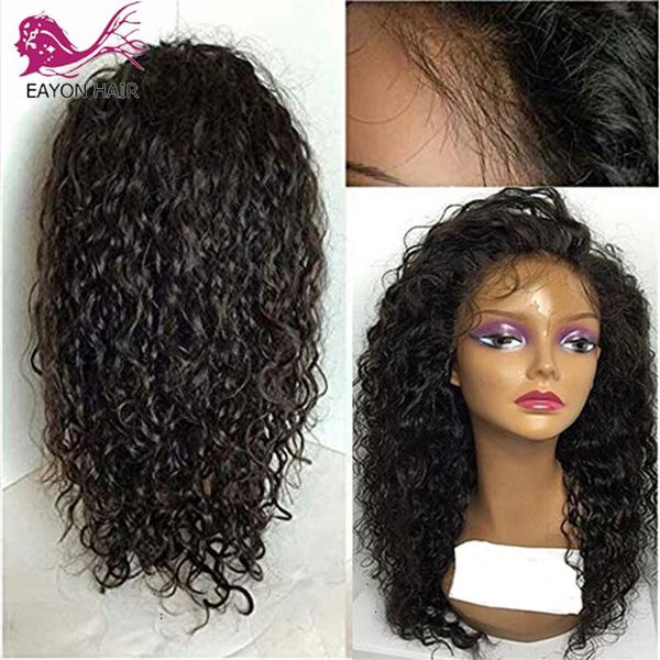 

lace wigs eayon front human hair remy brazilian curly for black women with baby pre plucked 13x4 wig, Black;brown