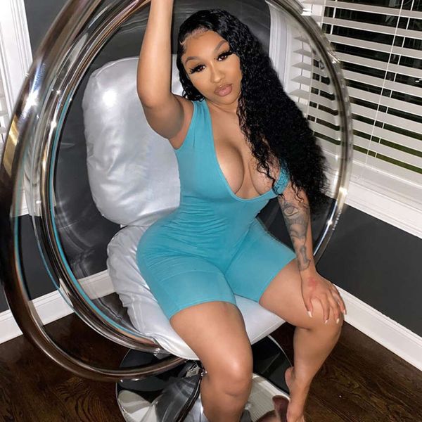 

new summer 2020 women's deep v hip lift short sports jumpsuit, Black;white