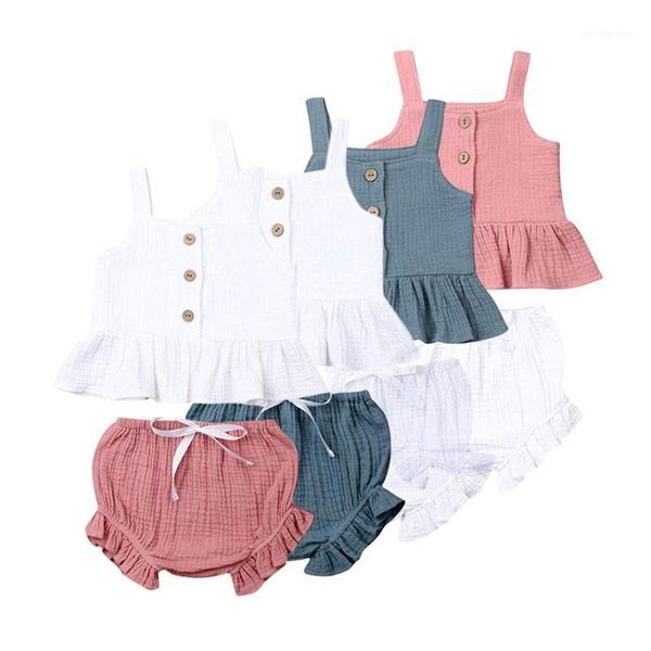 

2020 baby summer clothing 2pcs newborn baby girl solid clothes knitted vest crop vest shorts pants ribbed kids girl outfit1, White