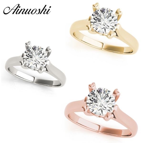 

ainuoshi 925 sterling silver women rings white gold yellow gold rose gold color round soitiare rings engagement anillos de plata y200106, Slivery;golden