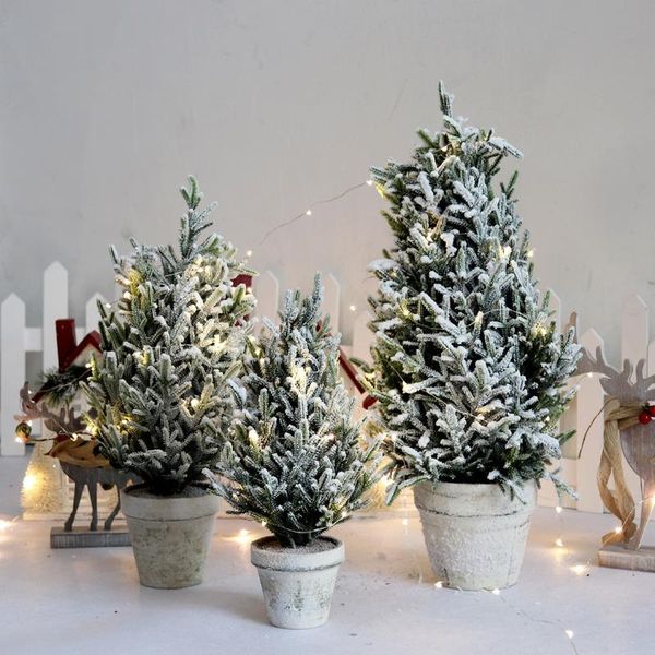 

pe artificial simulation cedar trees 40cm 50cm 60cm snowflakes falling snow flocking christmas tree decoration plants xmas decor