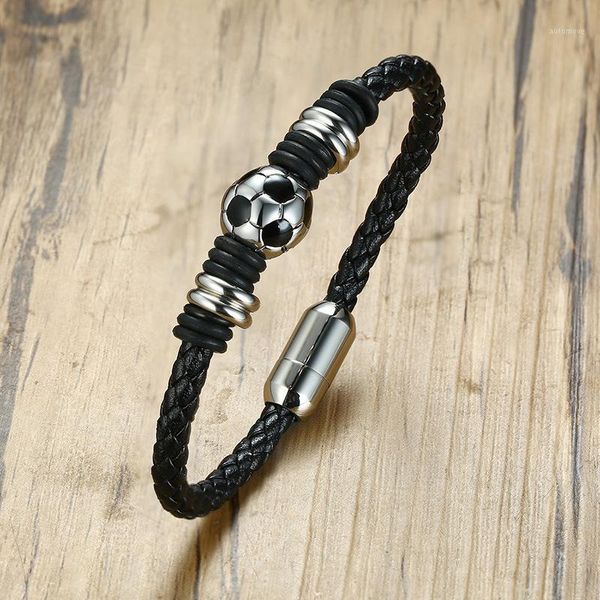 

men bracelet titanium steel football leather bracelet1, Black