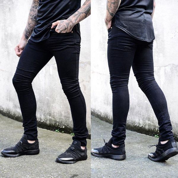 

new fashion men´s ripped skinny biker jeans destroyed frayed slim fit soft casual denim long pants black blue1, Blue