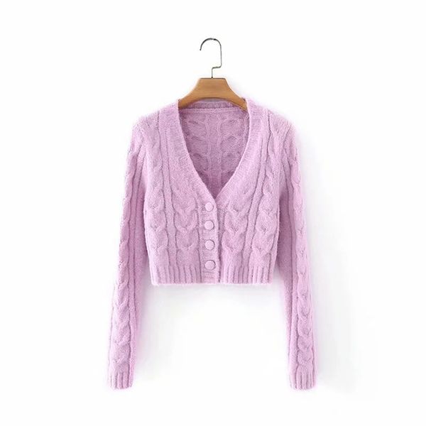 

2021 women new sweet girl solid color v-neck sweater retro simplicity long sleeve short cardigan chic top, White;black