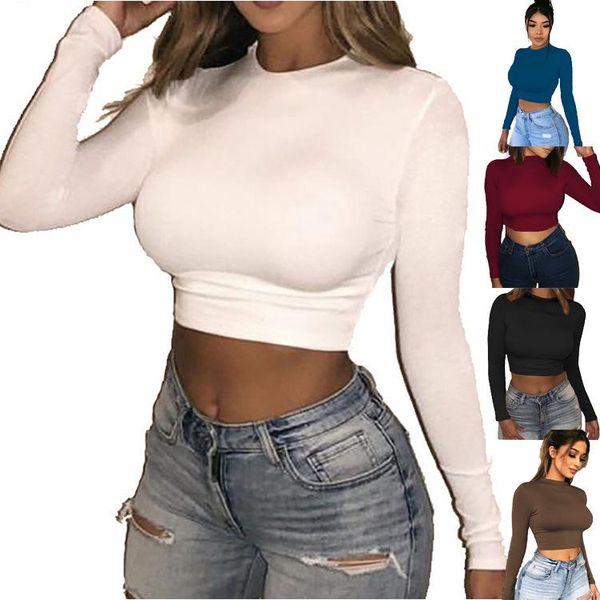 

2021 tight long sleeve designers t-shirt new arrival spring women o-neck long sleeve t-shirt women clothes, White