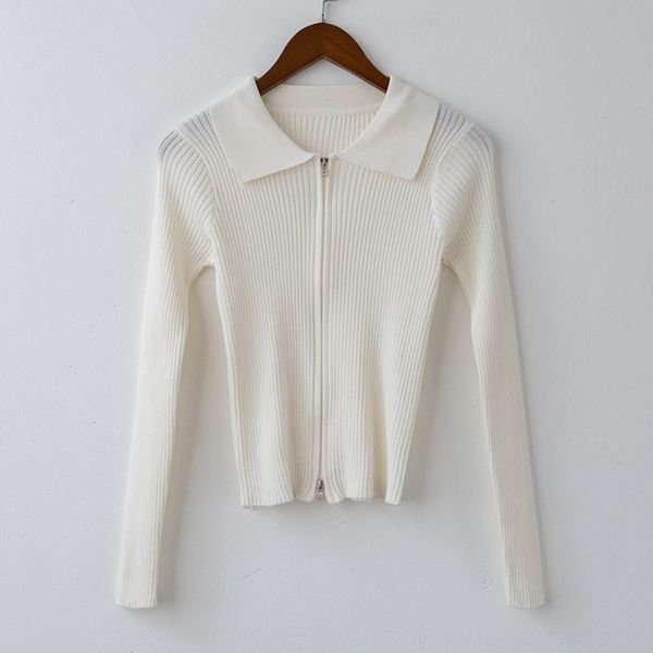 

bizheng] short t-shirt women's new style korean t-shirt zipper zipper version of lapel slim fit cardigan 3840 oepuu, White;black