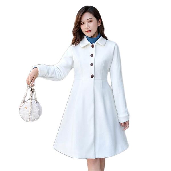 

woolen coat women white slim black 2020 autumn winter new korean fashion temperament lapel thick blends jackets feminina ld1506