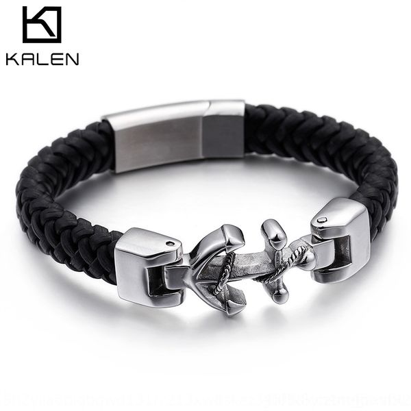 

cbtyk simple boat rope leather hand anchor punk wind woven multilayer flip hand boat simple anchor leather magnetic bracelet rope punk wind, Golden;silver