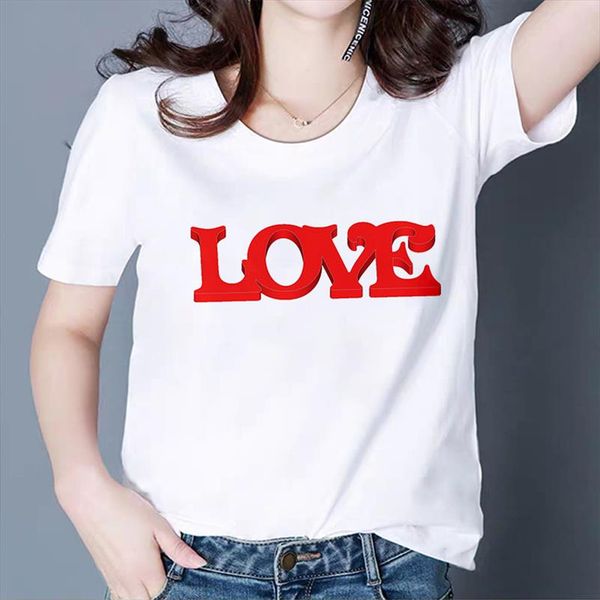 

love letter print t shirt harajuku short sleeve casual street wear white tshirt 2021 new summer womens fashion o neck tee