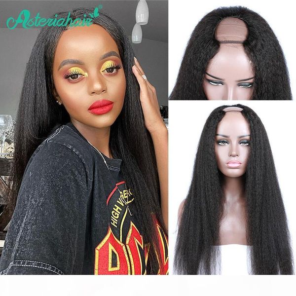 

asteria u part wig kinky straight human hair wigs for black women 150% 180% density brazilian hair wig glueless human wigs, Black;brown