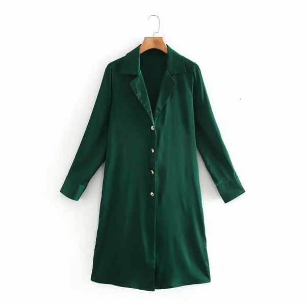 

2021 new green satin blouse women autumn loose collared long sleeve button up shirt woman vintage casual ladies n2gc, White