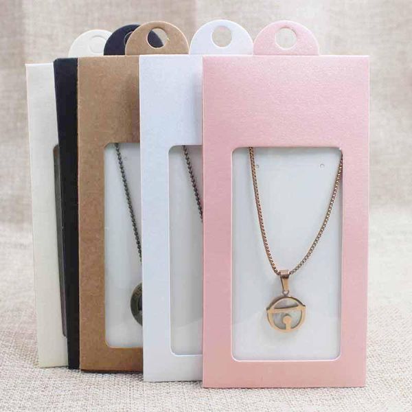 

50pcs multi color paper jewelry package display box window hanger packing box with clear pvc window for necklace earring bbyzml lipper