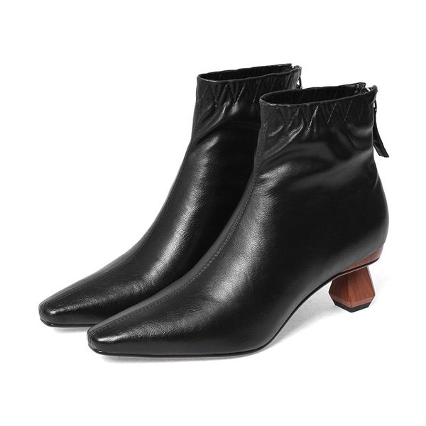 

2021 new female high-quality leather genuine high heels to black shoes woman party ladies shoe o23a
