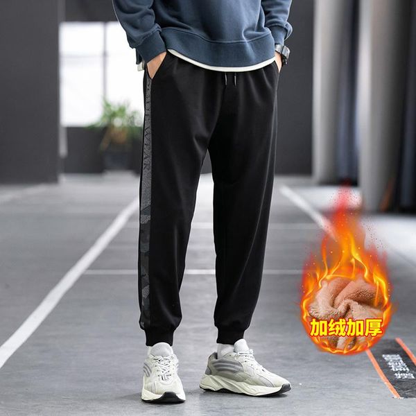 

winter men's sports pants plush trousers men's cotton padded pants, Black