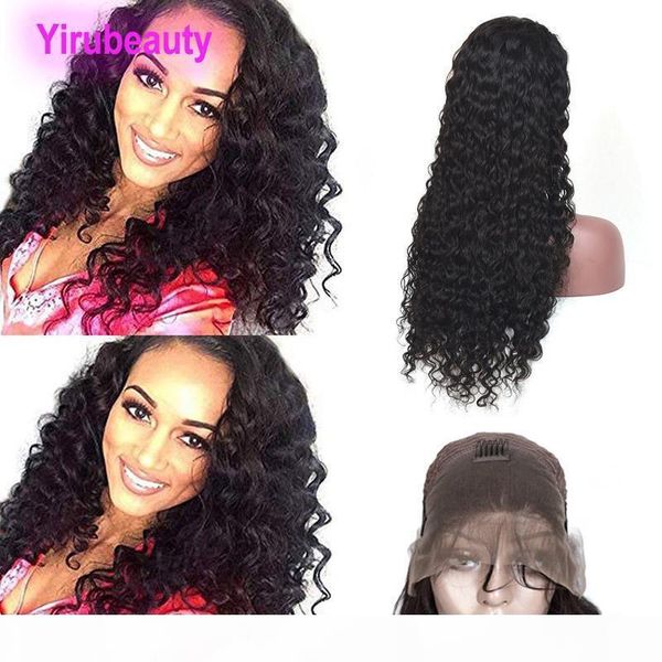 

malaysian human hair 13x4 lace front wigs wet and wavy 8-30inch water wave natural color pre plucked adjustable band virgin hair products, Black;brown