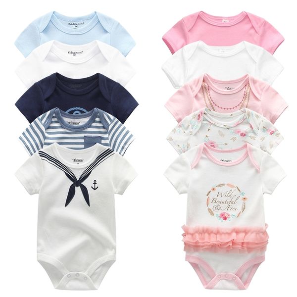 

5pcs/lot baby rompers short sleeve cottom o-neck 0-12m novel newborn boys&girls roupas de bebe baby clothes y200320, Blue