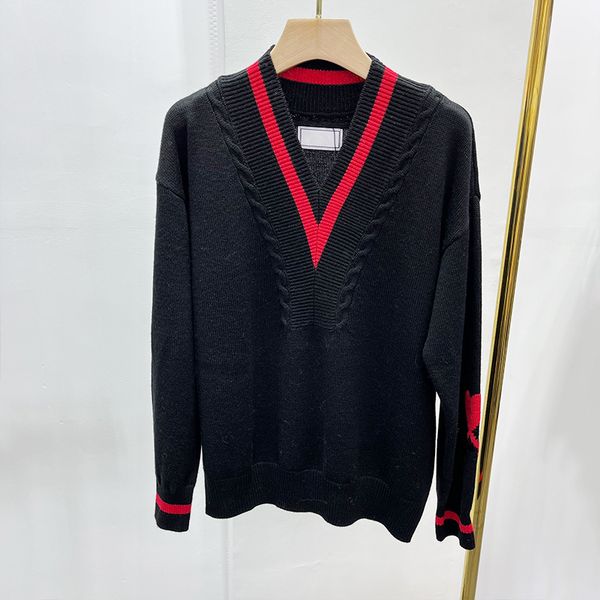 

1226 2021 milan style spring summer brand same style sweater print long sleeve v new pullover women white black clothes xue