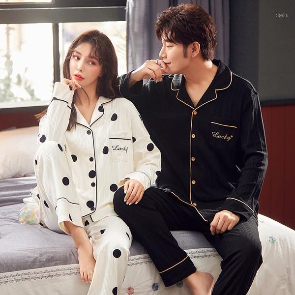 

winter pajamas for couple cotton plus size bathrobe v-neck pajamas cute black dots women homewear casual cardigan sleepwear1, Black;brown