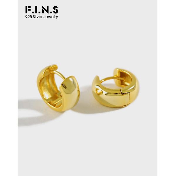 

f.i.n.s korean minimalist 100% 925 sterling silver earrings hoops ins glossy round wide small ear buckle 925 earrings jewelry, Golden;silver