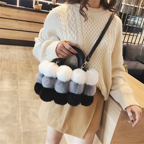 

fashion faux plush ball tote bag lady cute shoulder bag pu leather crossbody bag