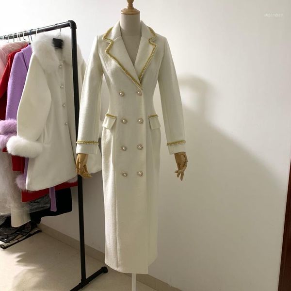 

2020 new women's fashion slim woolen coat stitching mesh beading parkas outwear was thin metal double breasted overcoat l13701, Black