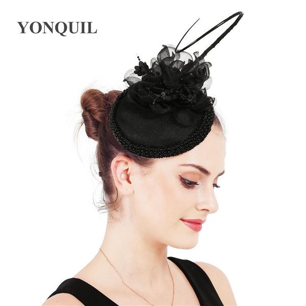 

stingy brim hats elegant women black headpiece imitation fascinator with flower headwaer cocktail race millinery cap headbands, Blue;gray