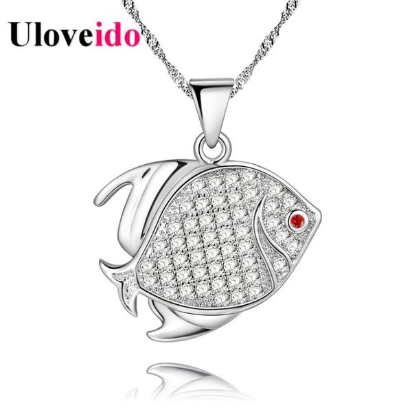 

uloveido necklaces pendants fish necklace with stones women silver color crystal pendant jewelry suspension colar 15%off pn4347