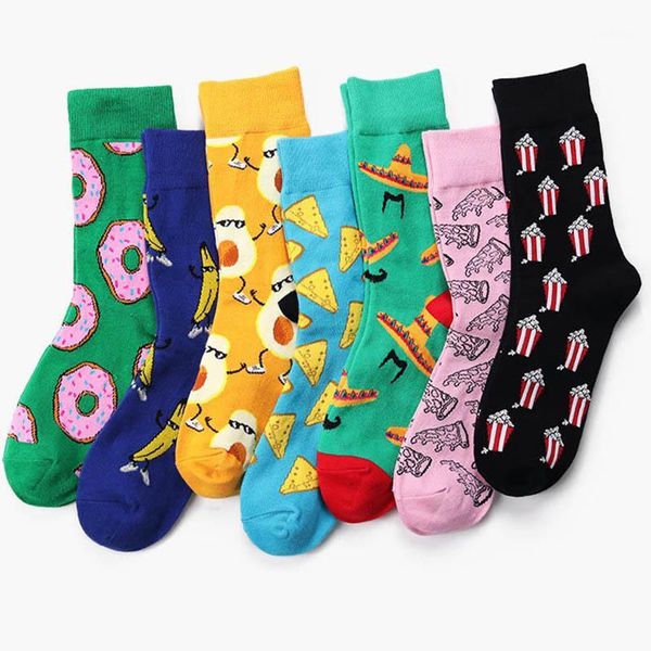 

japanese women cute fruit dessert colorful harajuku socks funny funky french fries doughnut pizza male crew sock1, Black;white