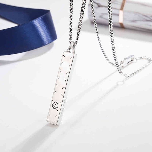 

925 elf rectangular column necklace versatile skull head pendant men's and women's neck chain, Silver