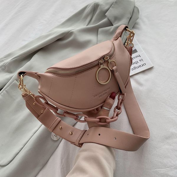 

2020 new in messenger bag women hobos letter chains single shoulder chest pu leather handbag wide straps day clutches c0125