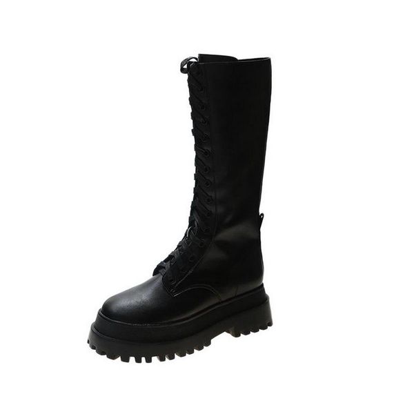 

2020 winter shoes women boots round toe flats black leather platform long boots for women snow winter botas mujer