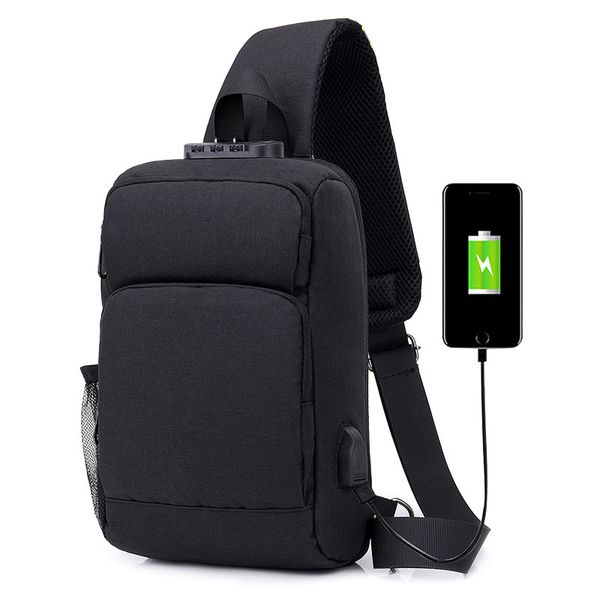 

new men chest bag usb charging anti-theft password lock large capacity shoulder crossbody bag business casual travel bags