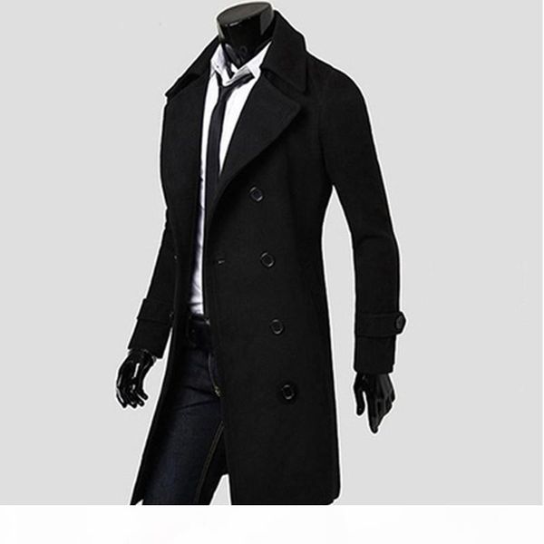 

wholesale- mens trench coat 2020 new fashion men long coat autumn winter double-breasted windproof slim trench coat men, Tan;black