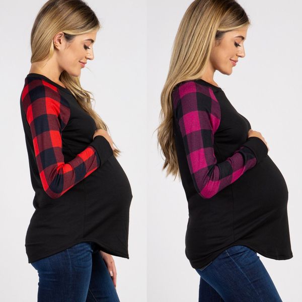 

2020 autumn casual womens pregnant maternity clothes long sleeve plaid nursing breastfeeding t-shirt pregnancy clothing lj201118, White