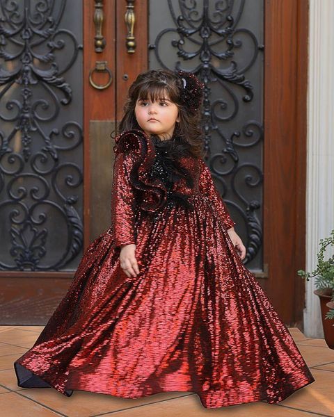 

burgundy sparkly flower girl dresses sequined long sleeves little girl wedding dresses communion pageant dresses gowns v26, White;blue