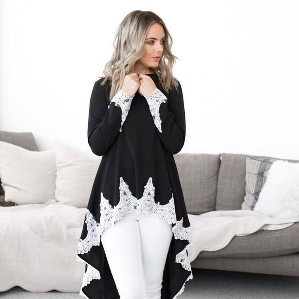 

elegant holiday irregular hem casual solid long sleeve lace ladies daily autumn women dress fashion soft round neck1, Black;gray