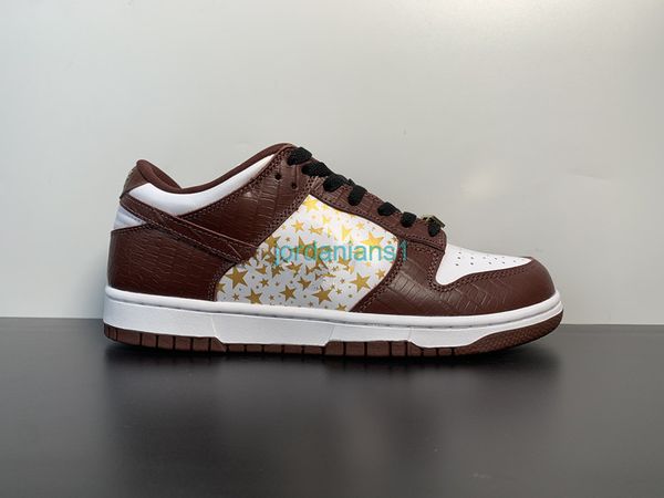 

shoes high a+++ skateboard duks low og qs white/metallic gold/barkroot brown running shoebox