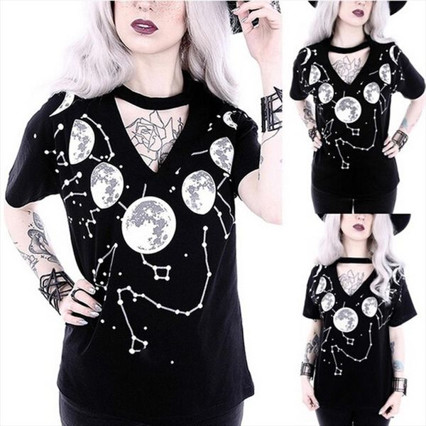 

tshirt женщины мода стиль gothic punk девочка печати с коротким рукавом v шеи майка camiseta mujer poleras лучшие женщины harajuku тенниска, White