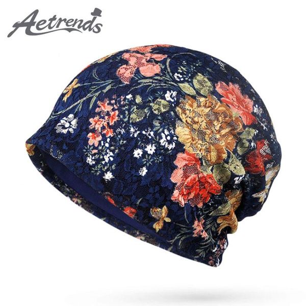 

beanie/skull caps [aetrends] 2021 autumn lace beanies floral hats for women female slouch beanie hat z-5346, Blue;gray