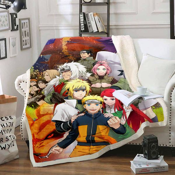 

anime naruto funny character blanket 3d print sherpa blanket on bed home textiles dreamlike style 03