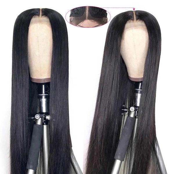 

lace human hair wigs brazilian straight 150% 13x1 lace front wig pre plucked remy middle part human hair lace part wig 8~28 inch, Black