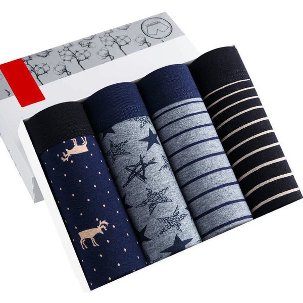 

4pcs/lot winter men's boxers breathable cotton boxershorts men print underwear underpants man asian size panties family