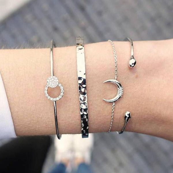 

wukalo new 30 styles bohemian bracelets bangles for woman silver color color moon beads charm party wedding bracelets, Black