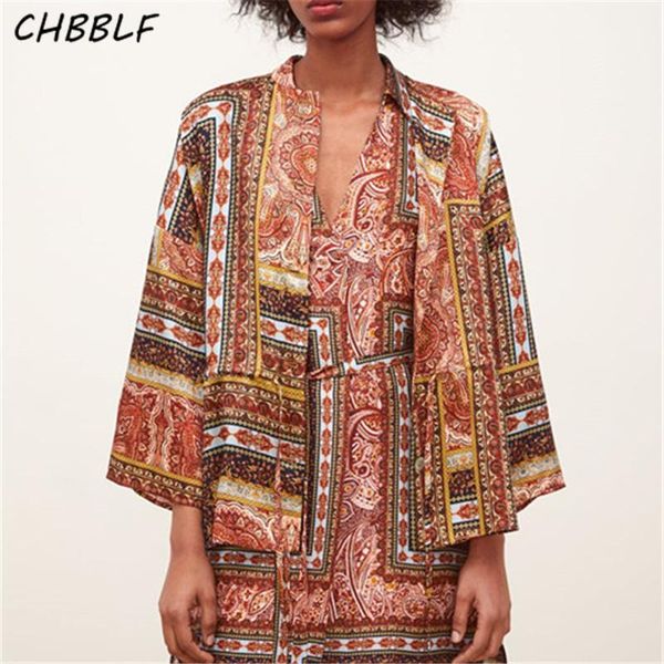 

chbblf women vintage print coat drawstring single breasted o neck female retro stylish outwear wdl62431, Black;brown