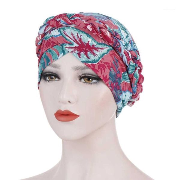 

Elegant Arab Beanie Women Turban Headwear Muslim Hijab One Plait Stretch Scarf Head Wrap Cancer Chemo Fashion Hair Accessories1, Blue;gray