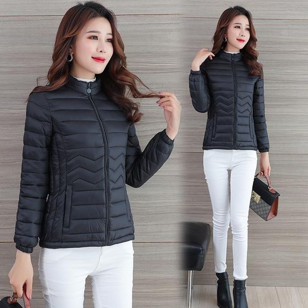 

thin cotton jacket short winter jacket women coat korean slim plus size female parka coat wave pattern padded, Black;white