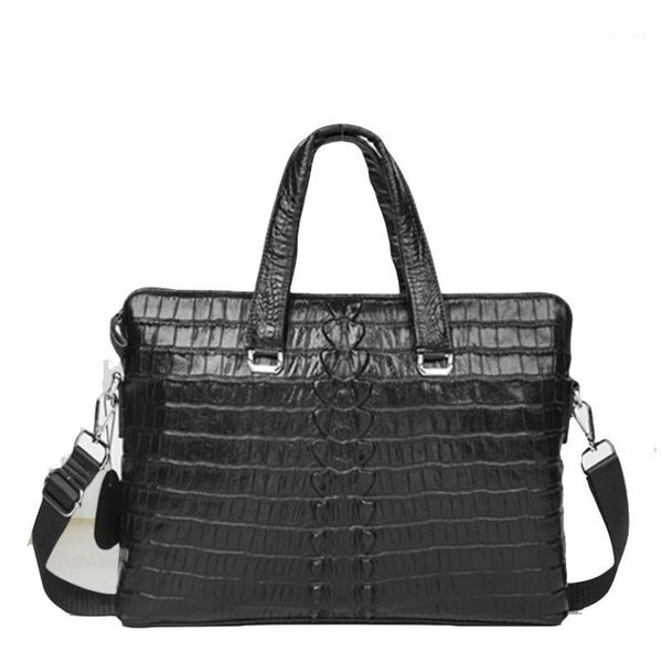

new genuine leather crocodile pattern briefcase head layer cowhide men's totes handbag fashion business bag casual shoulder bag1