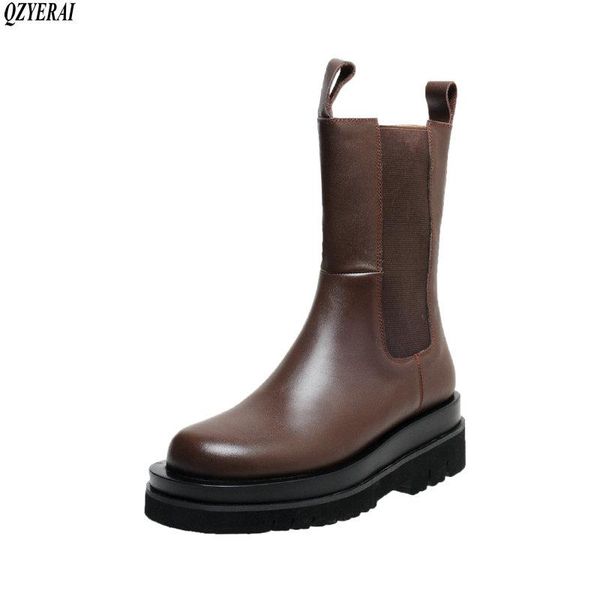 

boots qzyerai style fashion genuine leather female women's side zipper cowhide shoes, Black